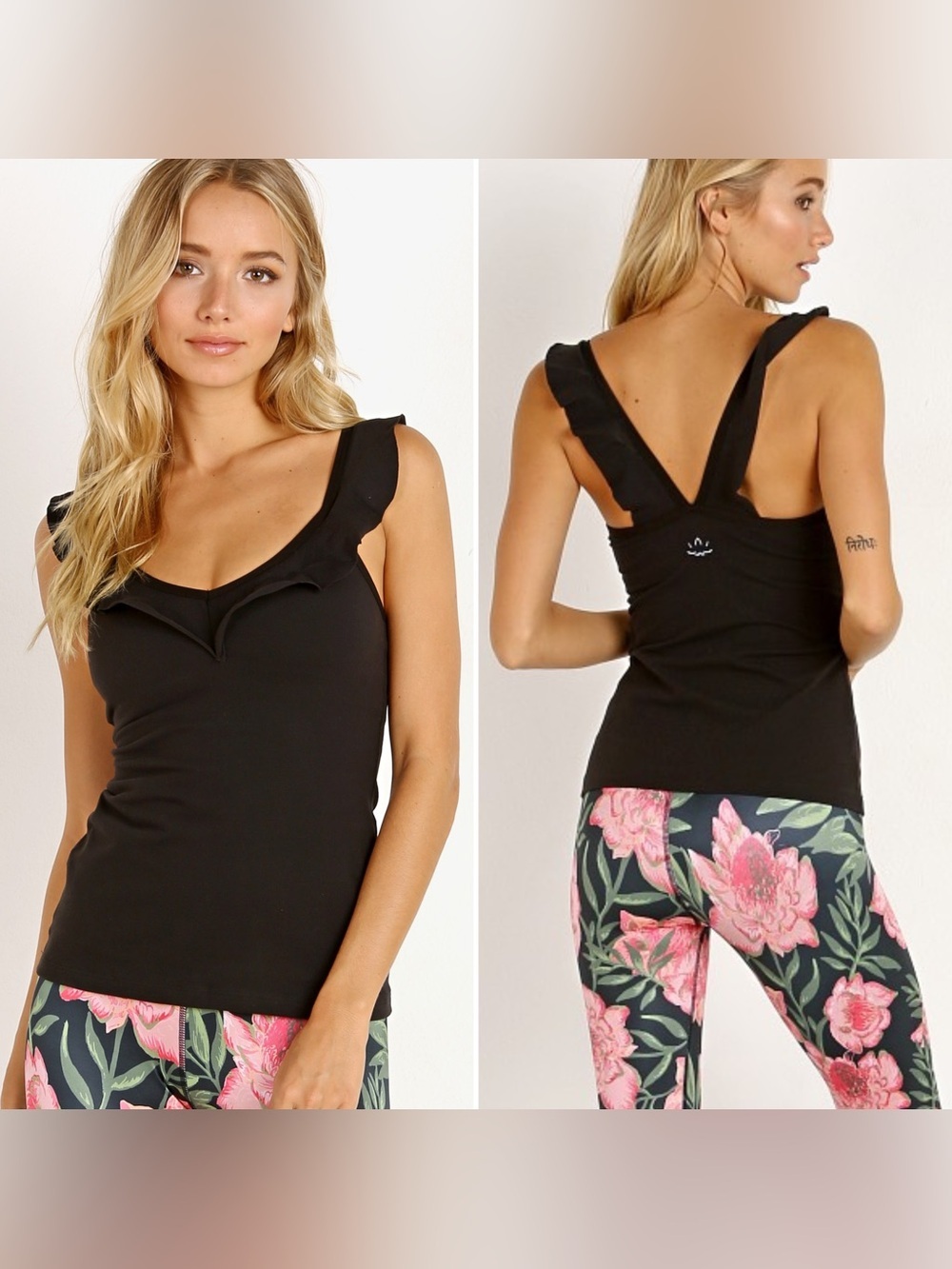 Beyond Yoga Black Frill Seeker Tank Top Women’s Size Small